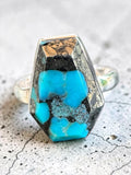Kingman Turquoise with Pyrite Solid 925 Sterling Silver Ring 7