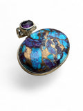 Kingman Purple & Blue Turquoise & Amethyst Solid 925 Sterling Silver Pendant