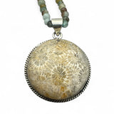 Flower Fossil Coral Solid 925 Sterling Silver Pendant Necklace