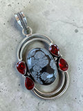 Snowflake Black Obsidian Silver Overlay Pendant