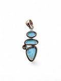 Caribbean Larimar & Blue Topaz Solid 925 Sterling Silver Pendant