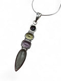 Prasiolite. Citrine, Amethyst, Fire Topaz Solid 925 Sterling Silver Pendant with 20 inch chain necklace