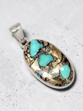 Kingman Turquoise with Pyrite Solid 925 Sterling Silver Pendant