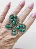 Big Butterfly Tibetan Turquoise Solid 925 Sterling Silver Ring ADJ