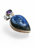 Blue Labradorite & Amethyst Solid 925 Sterling Silver Pendant