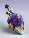 Kingman Purple Turquoise & Oyster Solid 925 Sterling Silver Pendant