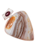 Botswana Agate & Pink Tourmaline Solid 925 Sterling Silver Pendant