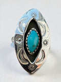Kingman Turquoise Shadow Box Solid 925 Sterling Silver Ring 7