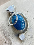 Blue Apatite & Rough Moonstone Solid 925 Sterling Silver Pendant