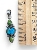 Kingman Blue and Green Turquoise Solid 925 Sterling Silver Pendant