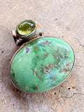 Variscite & Peridot Solid 925 Sterling Silver Pendant