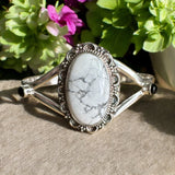 Howlite & Black Onyx Solid 925 Sterling Silver Cuff Bracelet