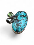 Tibetan Turquoise & Peridot Solid 925 Sterling Silver Pendant