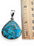 Kingman Blue Copper Turquoise Solid 925 Sterling Silver Pendant