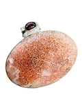 Orange Scolecite & Garnet Solid 925 Sterling Silver Pendant