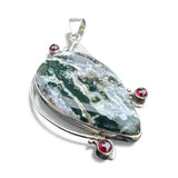 Ocean Jasper & Garnet Solid 925 Sterling Silver Pendant