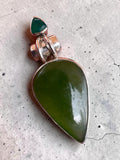 Nephrite Jade & Green Onyx Solid 925 Sterling Silver Pendant