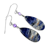 Sodalite & Amethyst Solid 925 Sterling Silver Earrings