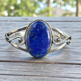 Blue Lapis Solid 925 Sterling Silver Cuff Bracelet