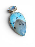 Blue Dendritic Opal & Rainbow Moonstone Solid 925 Sterling Silver Pendant