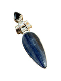 Blue Kyanite & Onyx Solid 925 Sterling Silver Pendant