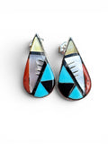 Zuni Inlay Solid 925 Sterling Silver Earrings