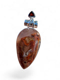 Tube Agate & Garnet Solid 925 Sterling Silver Pendant