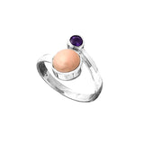 Pink Opal & Amethyst Solid 925 Sterling Silver Ring adjustable