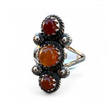 Triple Carnelian Solid 925 Sterling Silver Ring 7.5