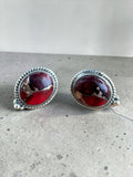 Kingman Red Rose Dahlia Solid 925 Sterling Silver Stud Earrings