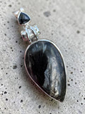 Black Golden Seraphanite & Onyx Solid 925 Sterling Silver Pendant