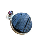 Rough Black Tourmaline & Garnet Solid 925 Sterling Silver Pendant
