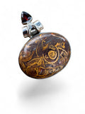Coquina Jasper & Garnet Solid 925 Sterling Silver Pendant