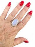 Faceted Rainbow Moonstone Solid 925 Sterling Silver Ring 8