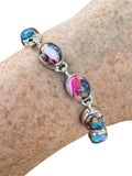 Kingman Pink Dahlia Turquoise Solid 925 Sterling Silver Bracelet