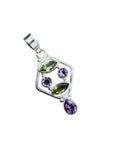 Peridot & Amethyst Solid 925 Sterling Silver Pendant