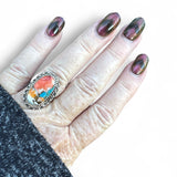 Kingman Turquoise & Spiny Oyster Solid 925 Sterling Silver Ring 6