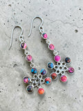 Flower Kingman Pink Dahlia Turquoise Solid 925 Sterling Silver Earrings