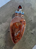 Tube Agate & Garnet Solid 925 Sterling Silver Pendant