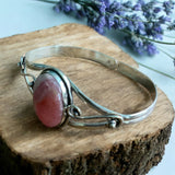 Rhodochrosite Solid 925 Sterling Silver Cuff Bracelet