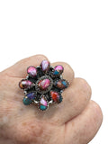 Flower Kingman Pink Dahlia Solid 925 Sterling Silver Ring ADJ