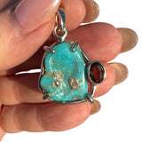 Kingman Turquoise with Pyrite & Smoky Topaz Solid 925 Sterling Silver Pendant