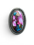 Kingman Pink Dahlia Turquoise Solid 925 Sterling Silver Ring – Size 8