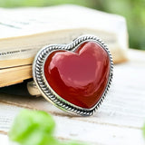 HEART Carnelian Solid 925 Sterling Silver Ring 4.5