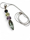Prasiolite. Citrine, Amethyst, Fire Topaz Solid 925 Sterling Silver Pendant with 20 inch chain necklace