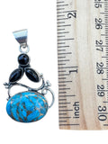 Kingman Blue Copper Turquoise & Black Onyx Solid 925 Sterling Silver Pendant