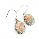 Crazy Lace Agate oval Solid 925 Sterling Silver Earrings