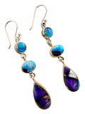 Kingman Purple & Blue Dahlia Solid 925 Sterling Silver Earrings