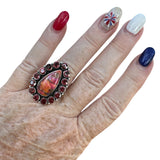 Kingman Pink Dahlia & Garnet Solid 925 Sterling Silver Ring 7.5