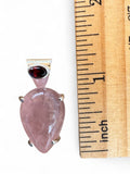 Rose Quartz & Garnet Solid 925 Sterling Silver Pendant